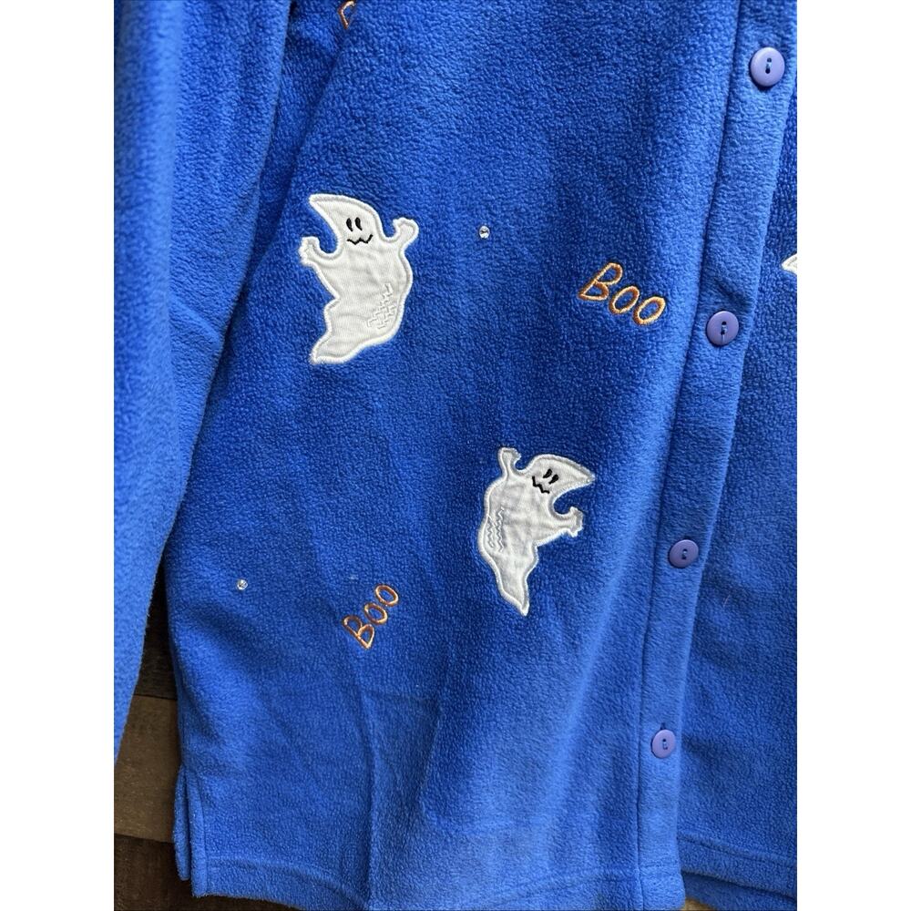 Quacker Factory Halloween Blue Ghost Fleece Top Jacket Shirt Embellished L - Picture 7 of 10